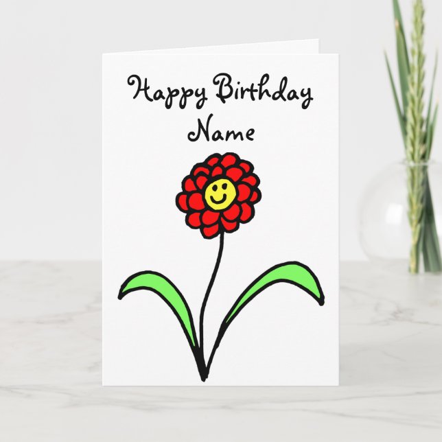 Carte d'anniversaire avec visage souriant de fleur (Devant)