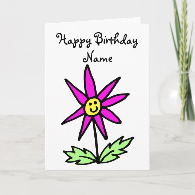 Carte d'anniversaire avec visage souriant et fleur (Devant)