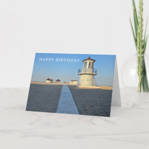 carte d'anniversaire avec vue sur un phare de plag