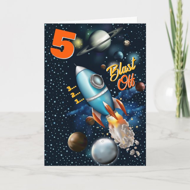 Carte d'anniversaire Aventure spatiale de fusée (Devant)