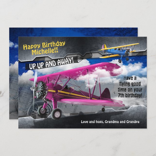 Carte d'anniversaire Aviator Plane (Devant / Derrière)