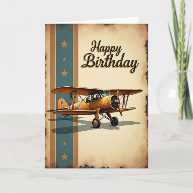 Carte d'anniversaire Avion Doré (Devant)