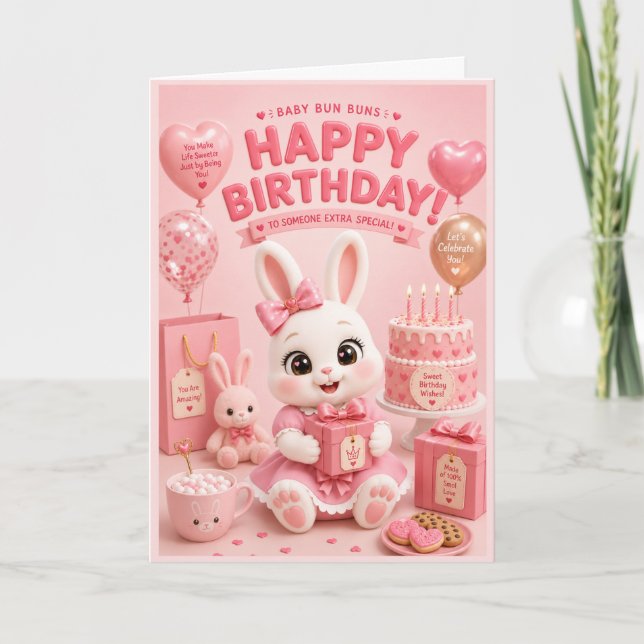 Carte d'anniversaire Baby Bun Buns pour filles ave (Devant)