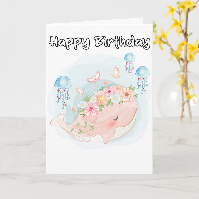 Carte d'anniversaire Baleine de natation Super Mig (Fleur jaune)