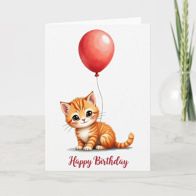 Carte d'anniversaire Ballon Chat rayé (Devant)