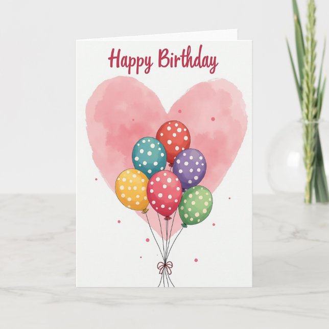 Carte d'anniversaire Ballon Cœur Doux (Devant)