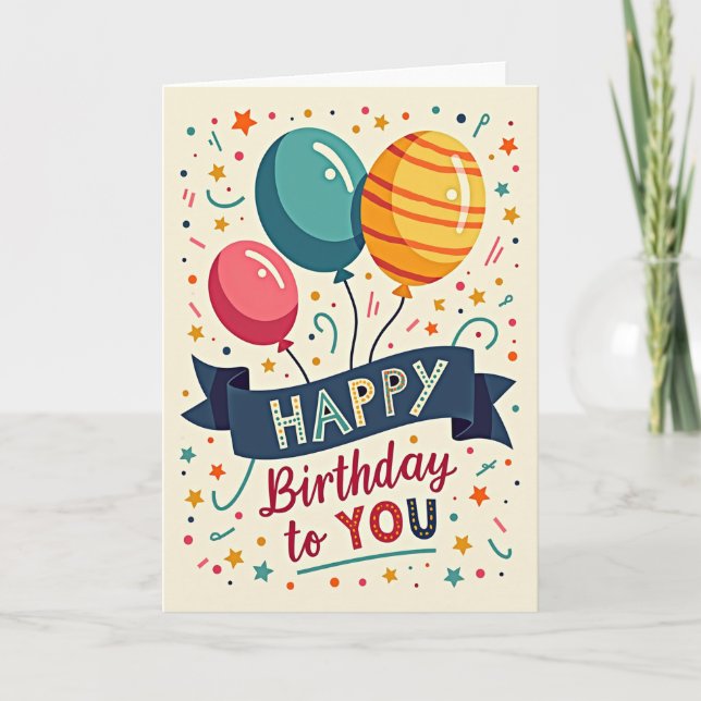 Carte d'anniversaire Ballons Confettis (Devant)