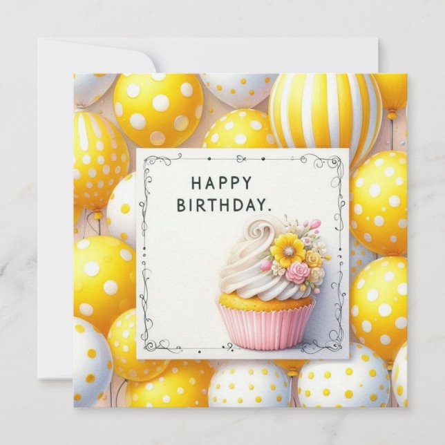 carte d'anniversaire ballons jaunes  (Devant)
