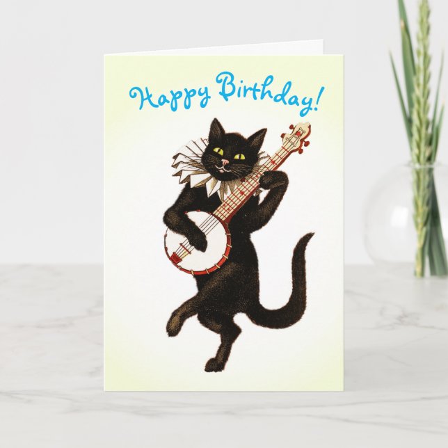 CARTE D'ANNIVERSAIRE BANJO CHAT SUR MESURE (Devant)