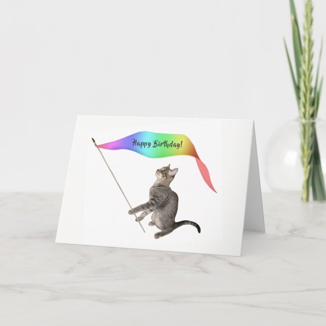 Carte d'anniversaire Bannière Arc-en-ciel Chat (Devant)