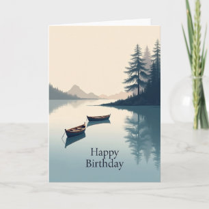 Carte d'anniversaire Bateaux au bord du lac
