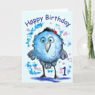 Carte d'anniversaire bébé 1er drôle oiseau personn