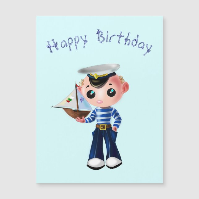 Carte d'anniversaire bébé avec petit marin (Devant)