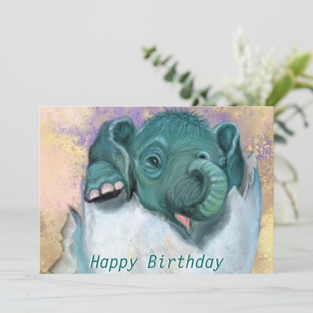 Carte d'anniversaire bébé Écouter des éléphants de (Debout devant)
