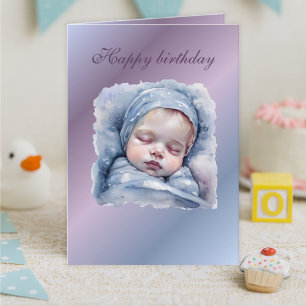 Carte d'anniversaire bébé endormi aquarelle, paste