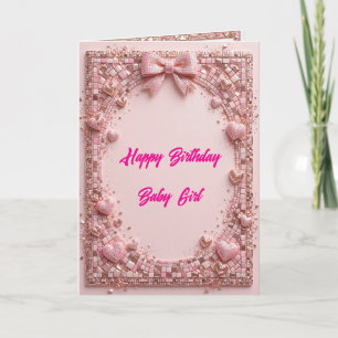 Carte d'anniversaire bébé fille rose - Mosaïque 3D