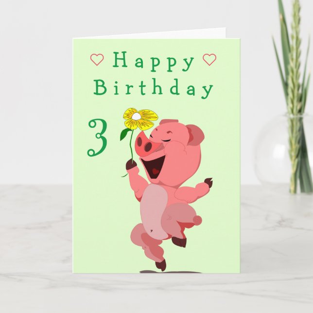 Carte d'anniversaire bébé Happy Piglet avec margue (Devant)