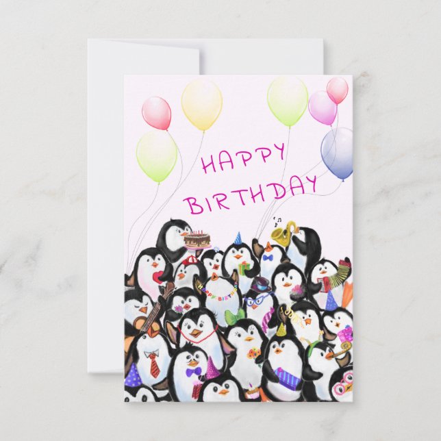 Carte d'anniversaire bébé Joyeux Pingouins Fête (Devant)