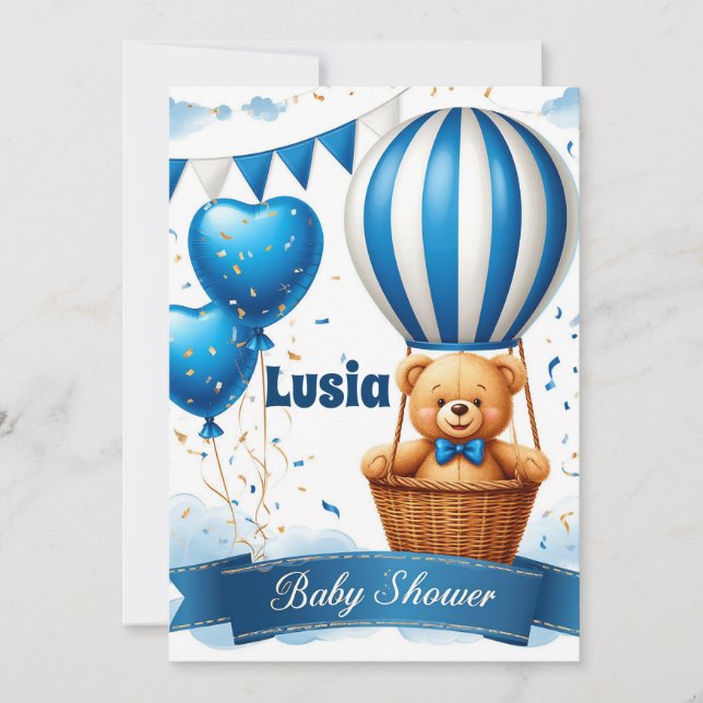 Carte d'anniversaire bébé ours en peluche bleu 🧸 (Devant)