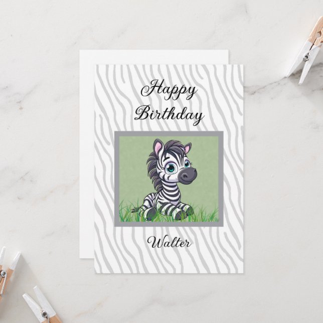 Carte d'anniversaire bébé zèbre pour enfant (Devant/Arrière en situation)
