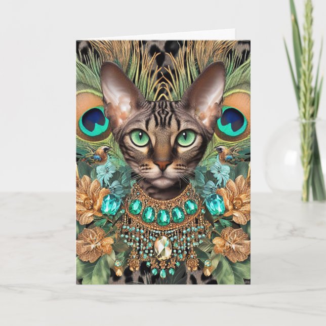 Carte d'anniversaire Bengal Tiger Chat Peacock Plu (Devant)