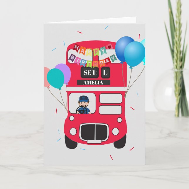 Carte d'anniversaire - Big Red Bus personnalisé (Devant)