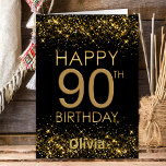 Carte d'anniversaire Black Gold 90th<br><div class="desc">Cette carte de 90ème anniversaire en noir et or est parfaite pour donner des voeux d'anniversaire lors de leur journée spéciale.</div>