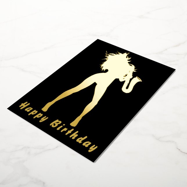 Carte d'anniversaire Black Gold Foil avec Saxo Mus (Rotation)