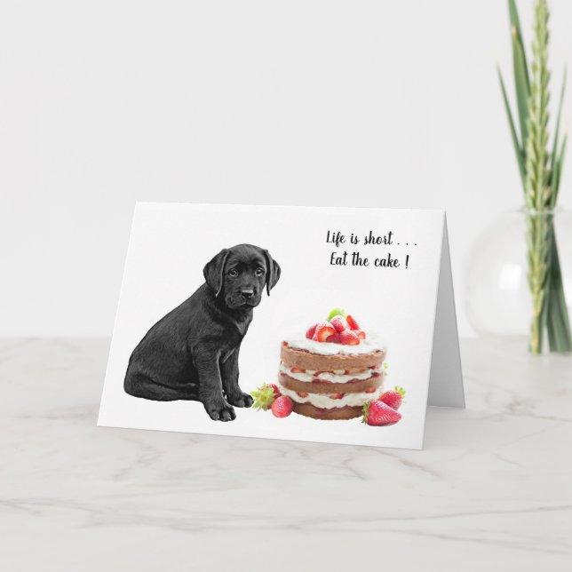Carte d'anniversaire Black Lab - Gâteau de chien A (Devant)