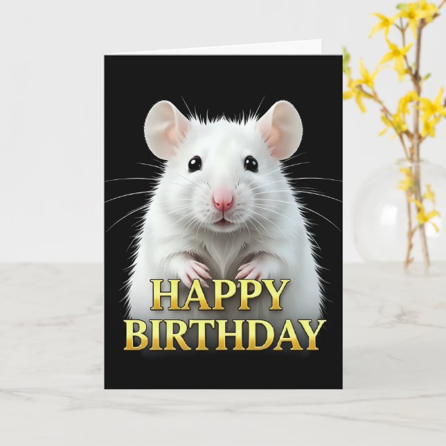 CARTE D'ANNIVERSAIRE BLANC SOURIS DISTINCTE EN GRO (Fleur jaune)