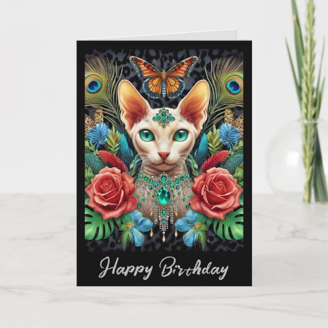 Carte d'anniversaire | Blanc Sphynx Roses de papil (Devant)