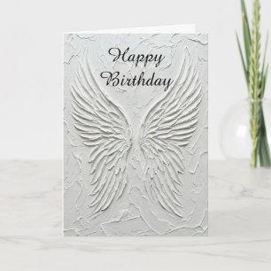 Carte d'anniversaire blanche avec ailes d'ange en