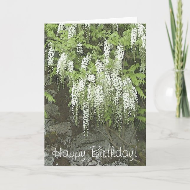 Carte d'anniversaire blanche de glycines (Devant)