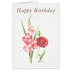 Carte d'anniversaire blanche Fleurs de naissance d