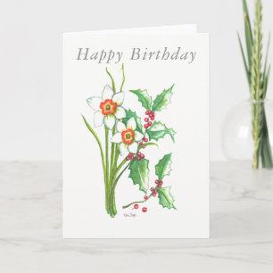 Carte d'anniversaire blanche Fleurs de naissance d