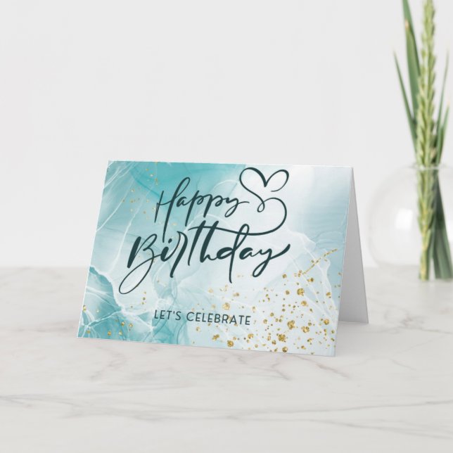 Carte d'anniversaire bleu Abstrait esthétique (Devant)