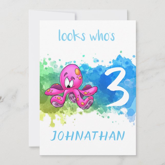 Carte d'Anniversaire Bleu Cute Octopus (Devant)