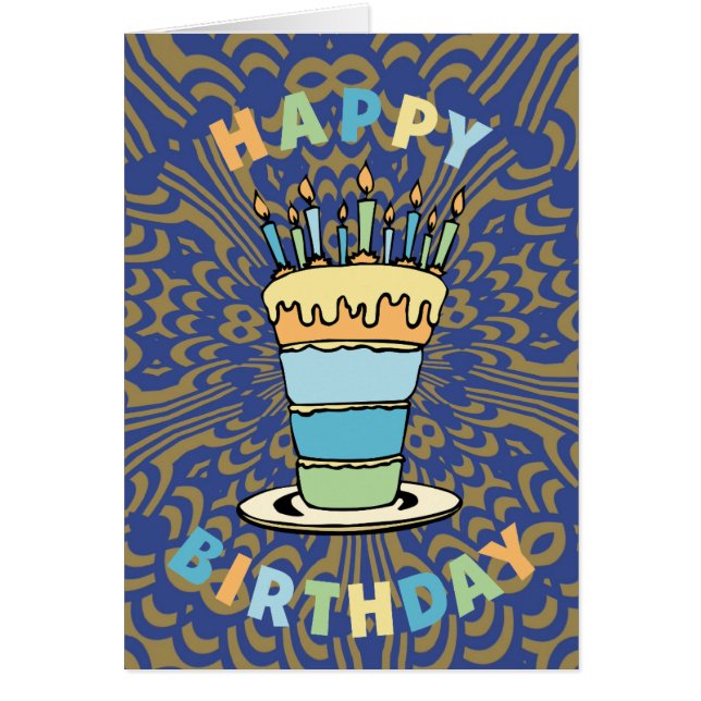Carte d'anniversaire bleu et or (Devant)
