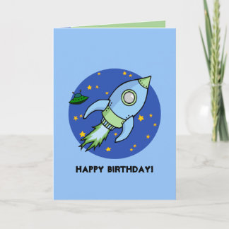 Carte d'anniversaire bleu roquette verte