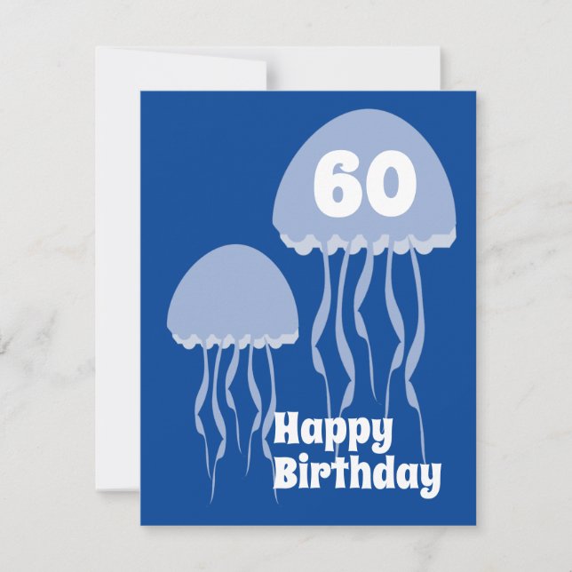 Carte d'anniversaire bleue 60 ans Jelly Fish (Devant)