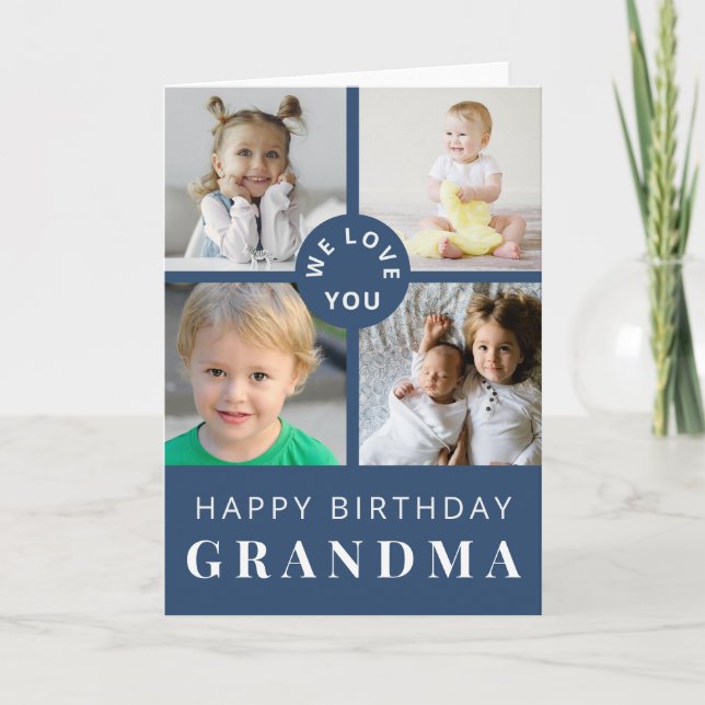 Carte d'anniversaire bleue avec collage de photos  (Devant)
