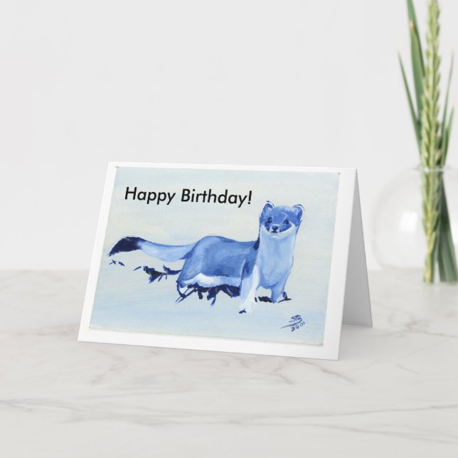 Carte d'anniversaire bleue de hermine (Devant)