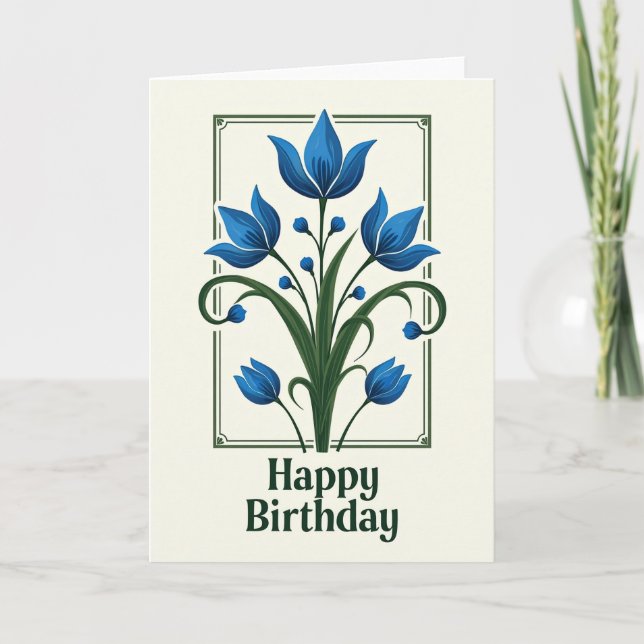 Carte d'anniversaire Bleue Élégante (Devant)