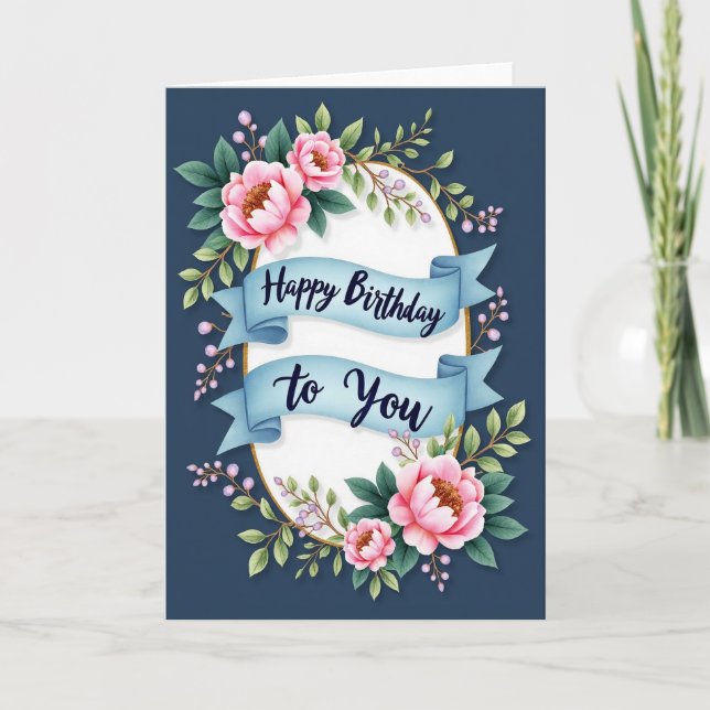 Carte d'anniversaire bleue élégante (Devant)