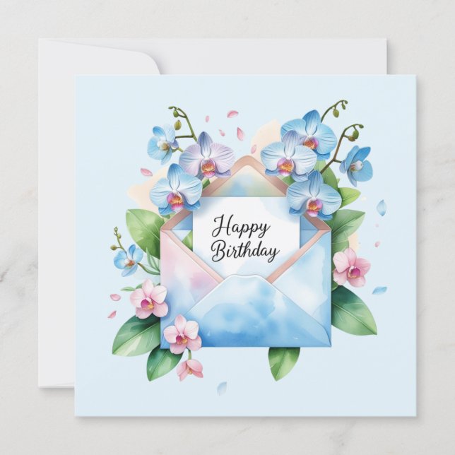 Carte d'anniversaire bleue florale (Devant)