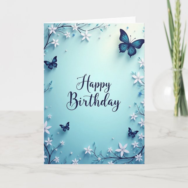 Carte d'anniversaire Bleue Florale (Devant)