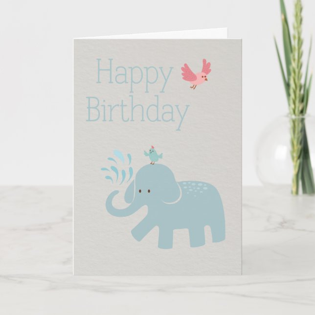 Carte d'anniversaire bleue mignonne d'éléphant (Devant)