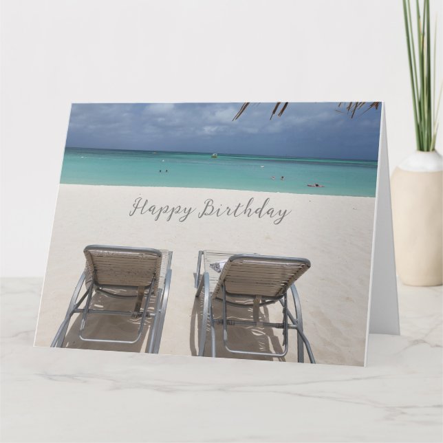 Carte d'anniversaire bleue relaxante de plage et d (Devant)