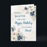 Carte d'anniversaire Blue Floral Friend<br><div class="desc">Une belle carte pour votre ami pour son anniversaire avec d'élégantes fleurs bleu marine et couleur crème.</div>