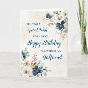 Carte d'anniversaire Blue Floral Girfriend